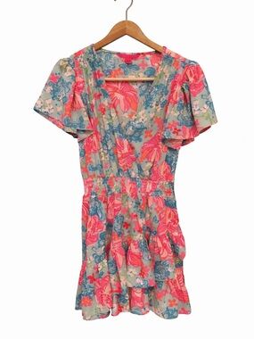 Lilly Pulitzer Floral Print Dress in Teal & Hot Pink